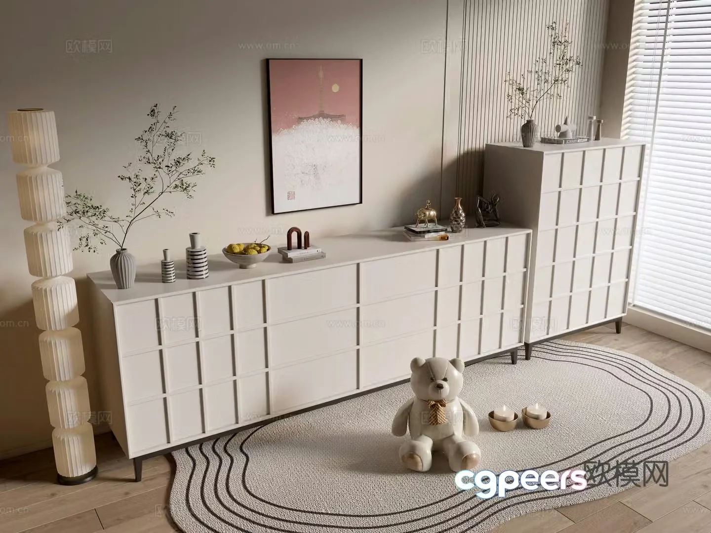 Modern cream style bookcase whole cabinet sideboard balcony cabinet storage cabinet entrance entrance entrance cabinet 3D model