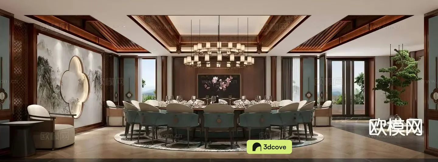 Chinese restaurant private room 3D model of restaurant private room