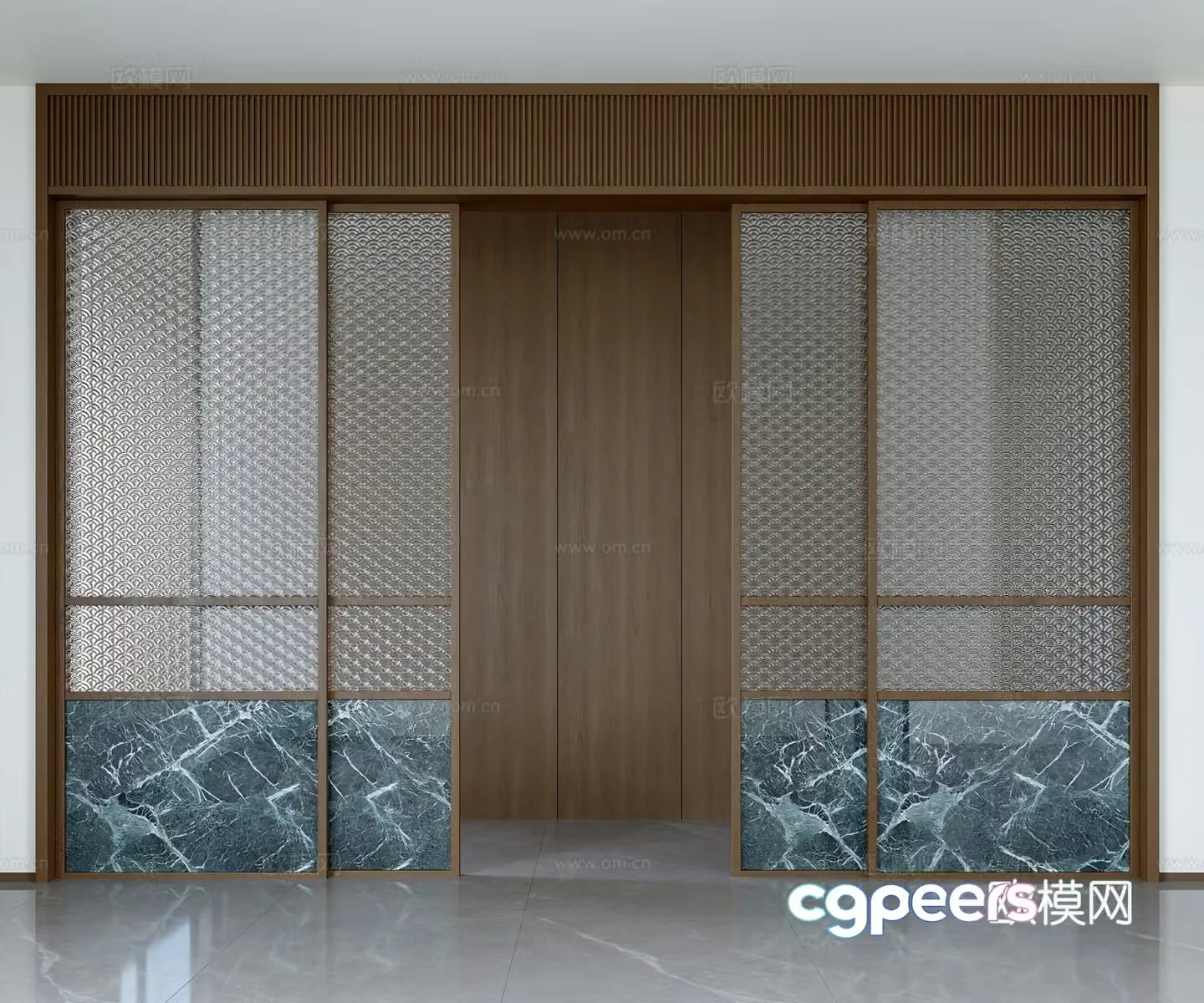Chinese style glass door sliding door 3d model