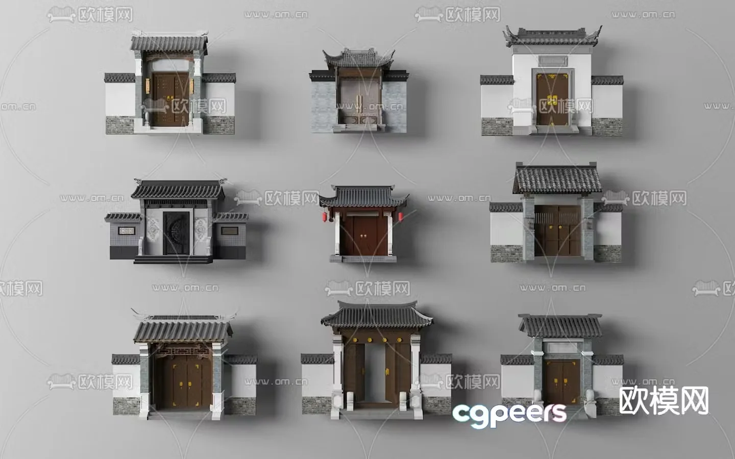 Chinese courtyard gate door head 3D model