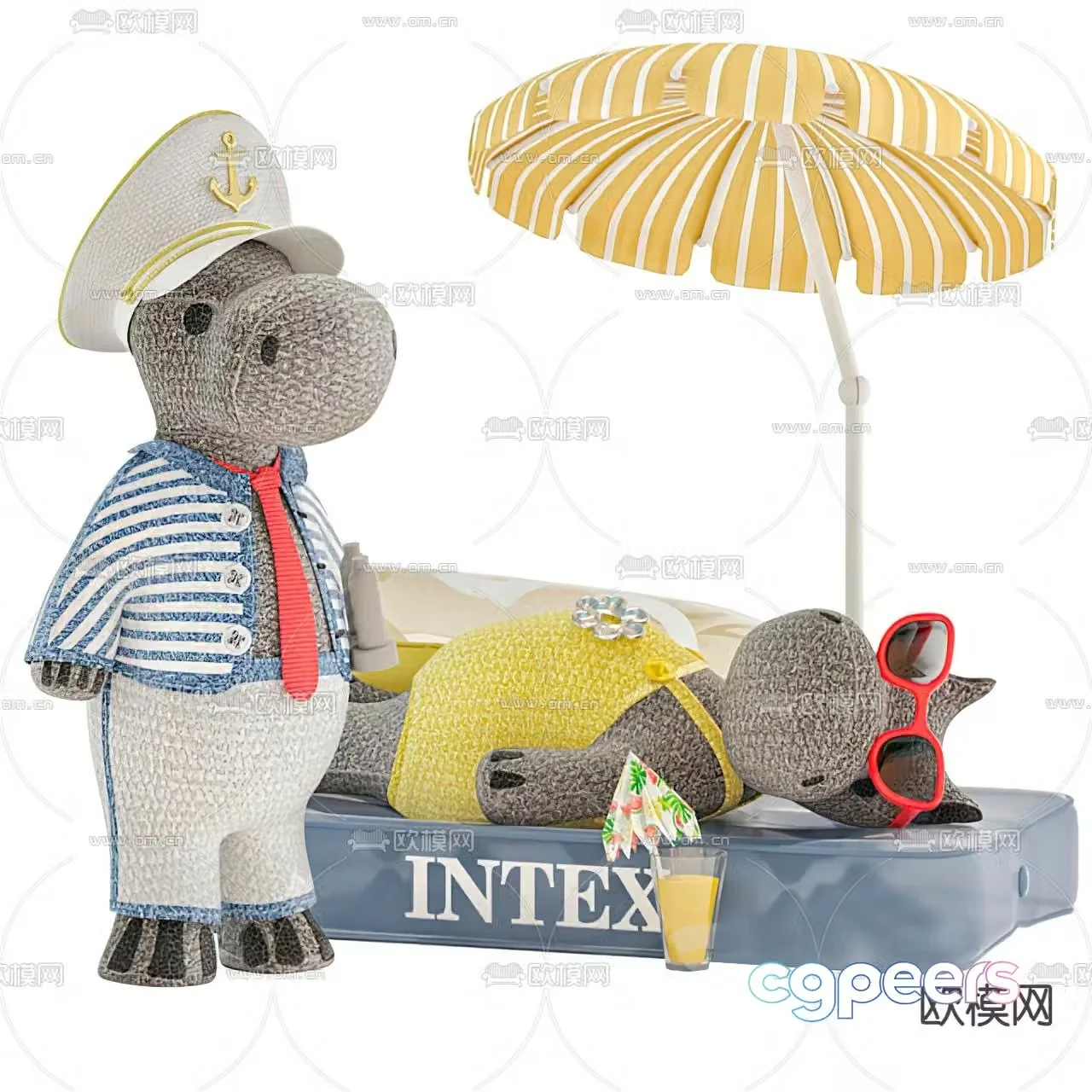 Modern children’s rhino plush toy 3d model