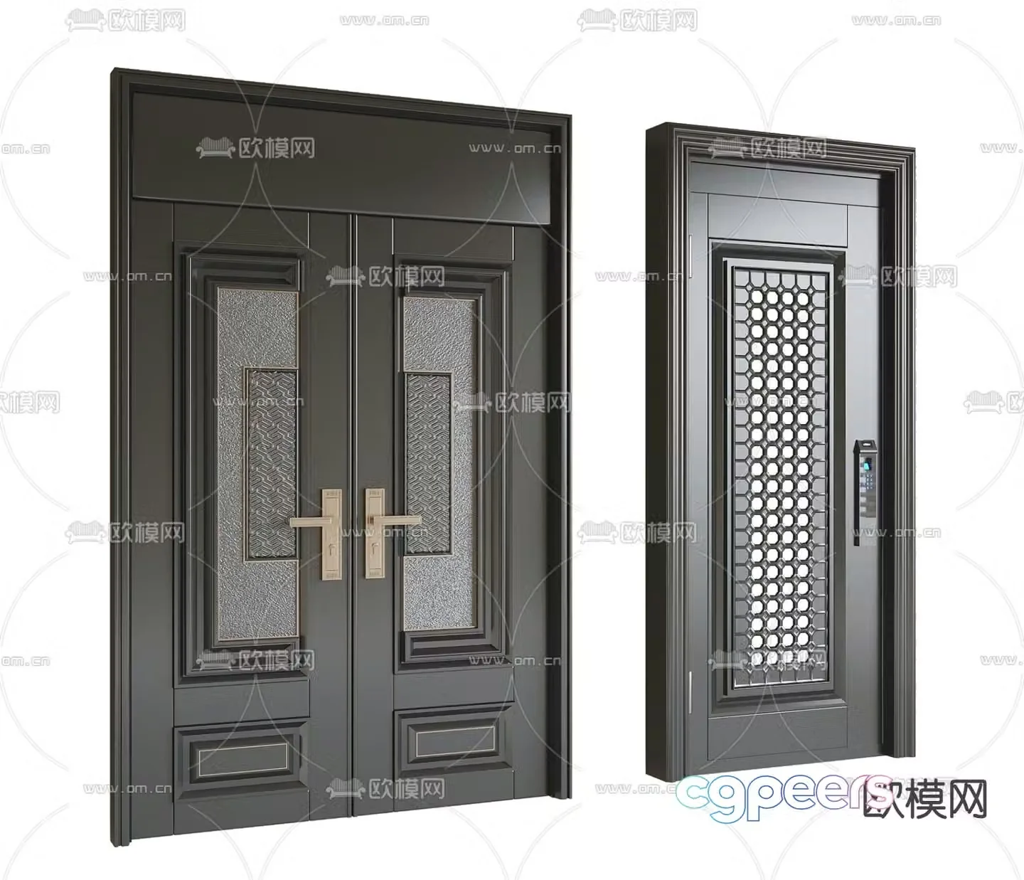 Modern security door double door entry door 3d model