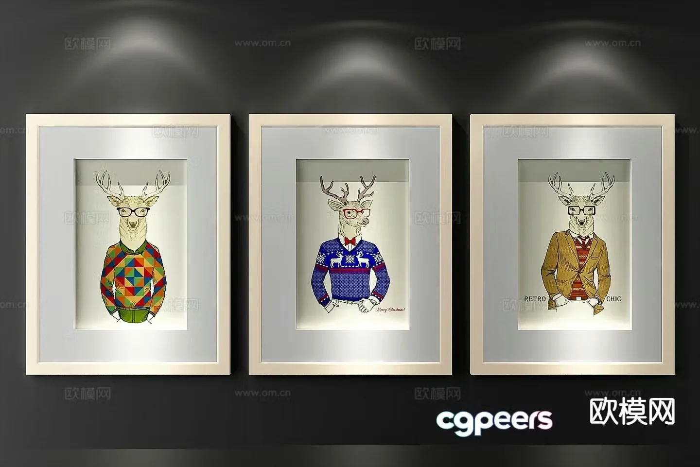 Decorative painting art painting deer hanging painting 3d model