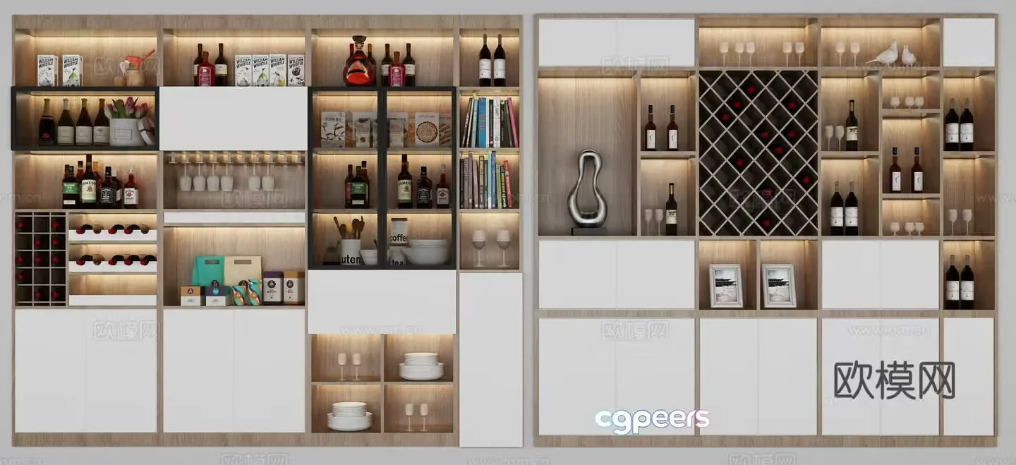 Nordic wine cabinet combination 3D model