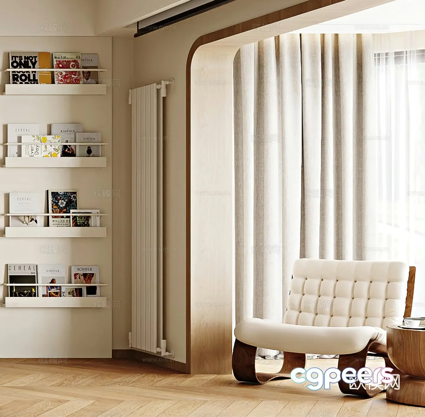 Cream style leisure chair modern leisure chair medieval leisure chair bookcase bookshelves heater 3d model