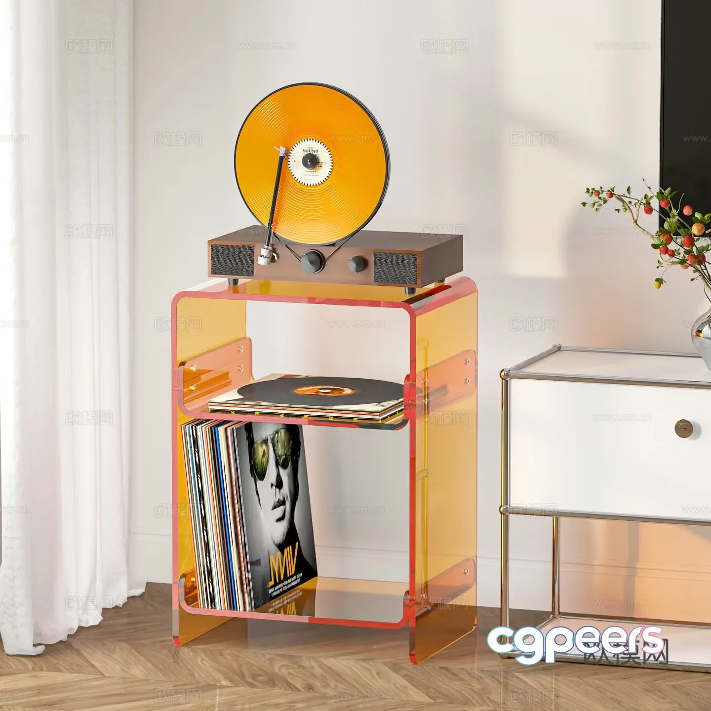Modern living room acrylic side cabinet 3d model