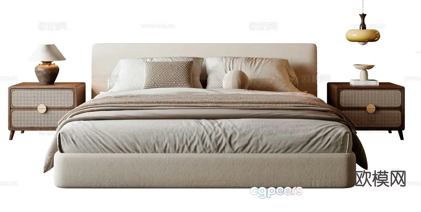 Wabi-sabi double bed 3d model