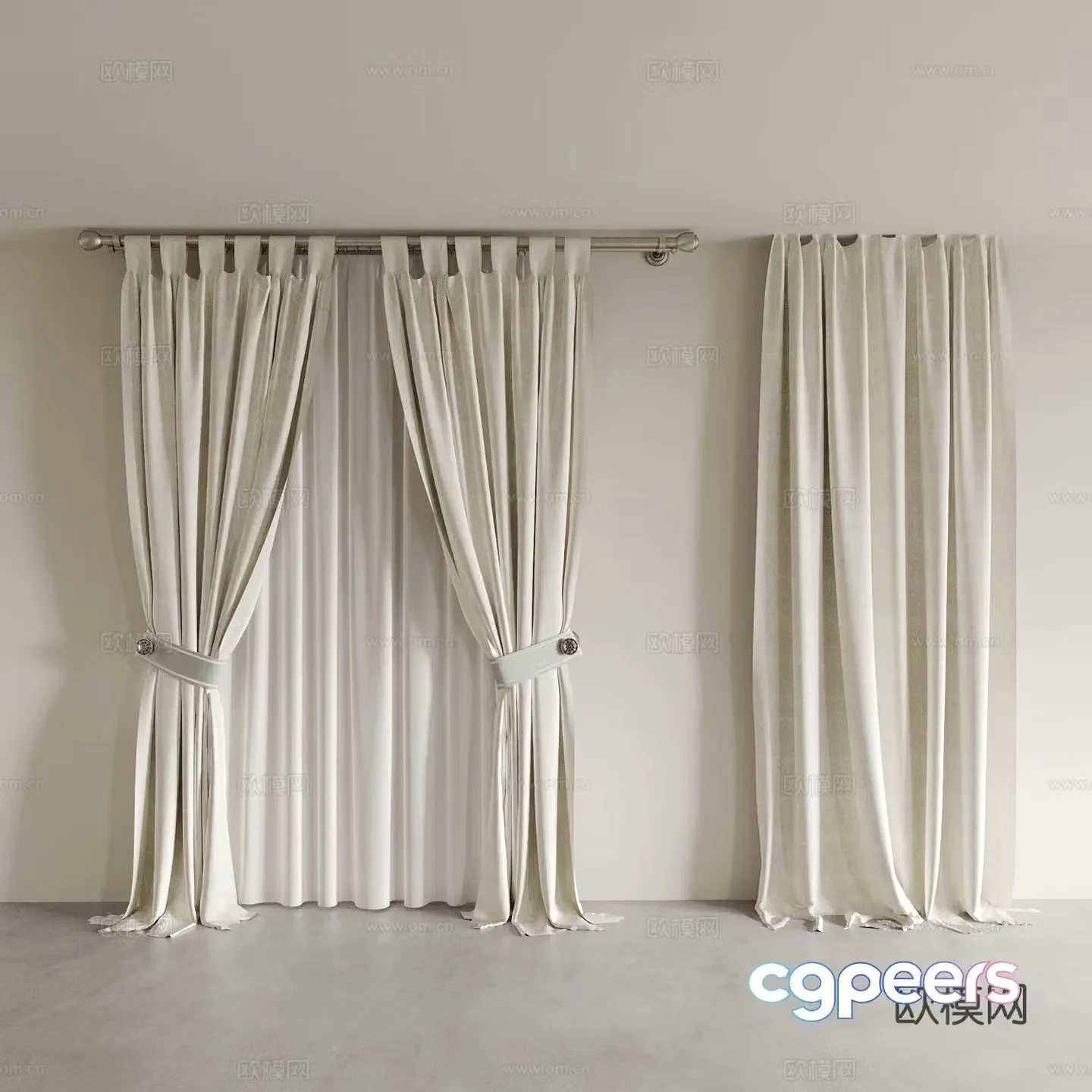 Cream style curtain gauze curtain window screen 3d model