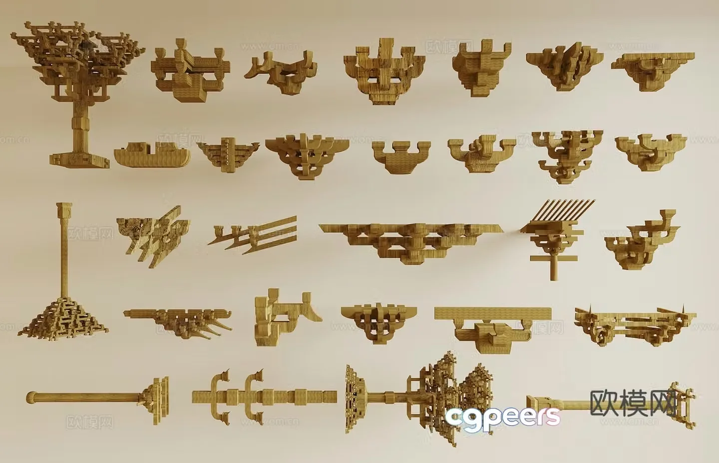 Chinese style bracket 3D model of mortise and tenon structure