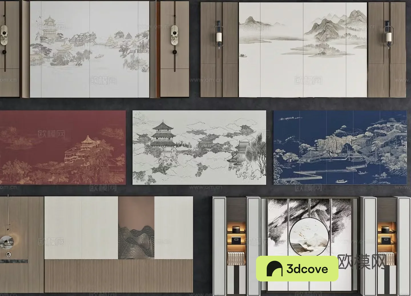 New Chinese style sofa background bedroom background TV background wall