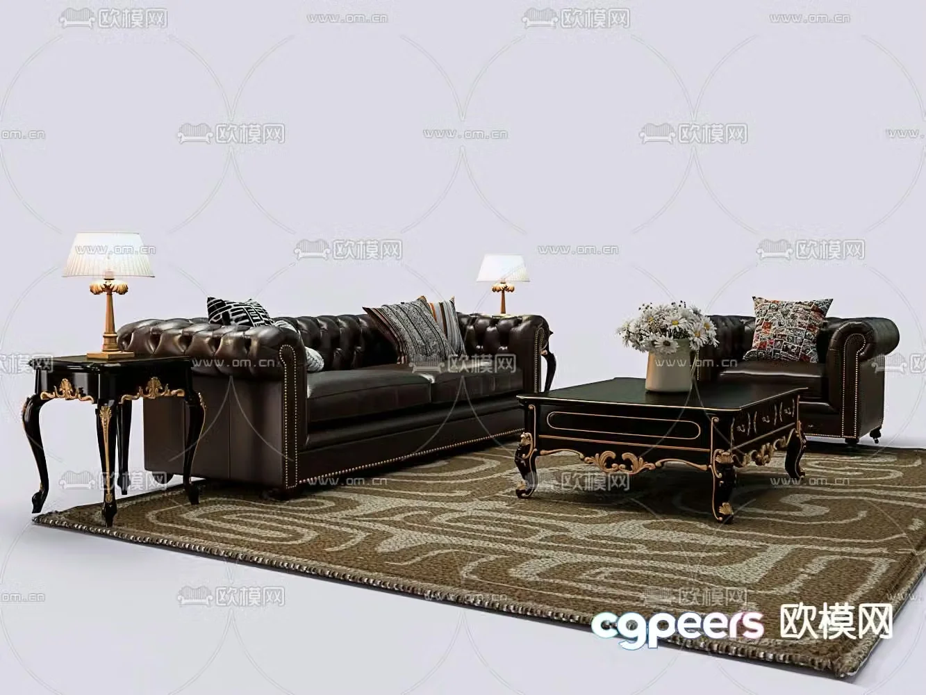 European leather sofa modular sofa 3d model