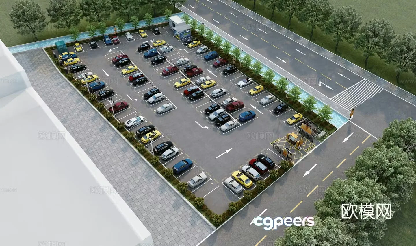 Modern charging pile parking lot 3D model