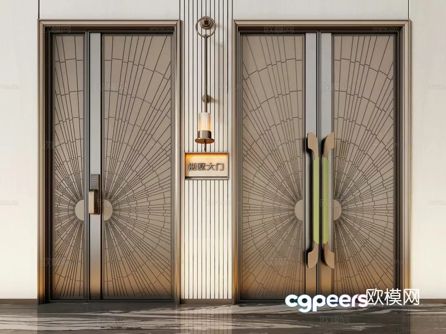 Modern double-opening door copper door entrance door villa door 3d model