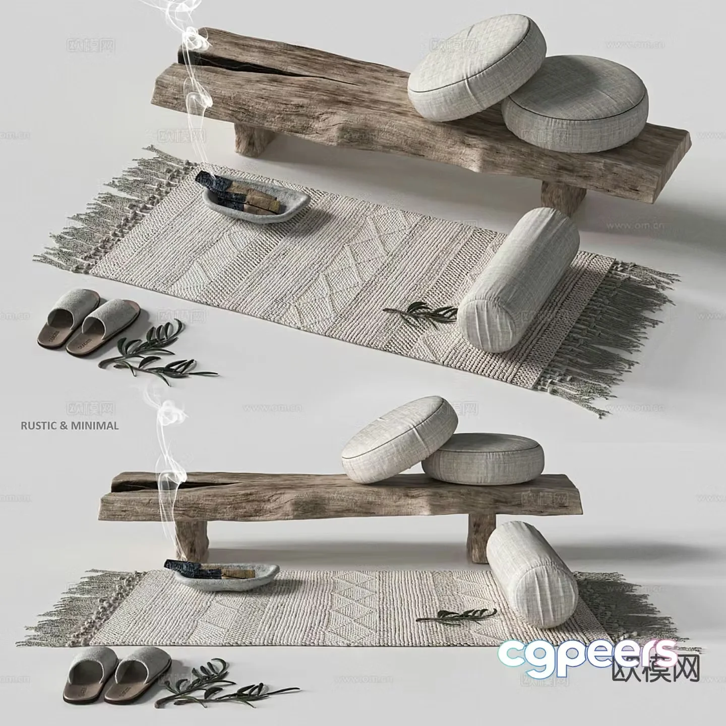 Bench bench Zen futon yoga mat 3D model