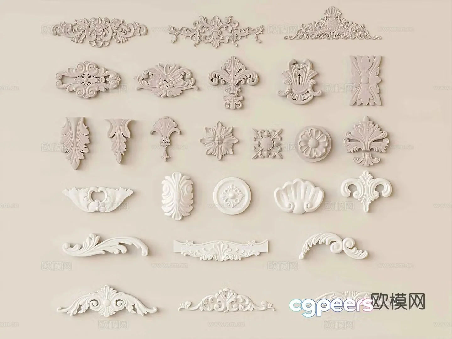 French carving horn flower plaster relief 3d model