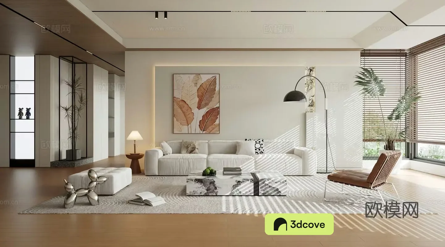 Modern style living room Creamy sofa tea table combination Modern sofa tea table combination
