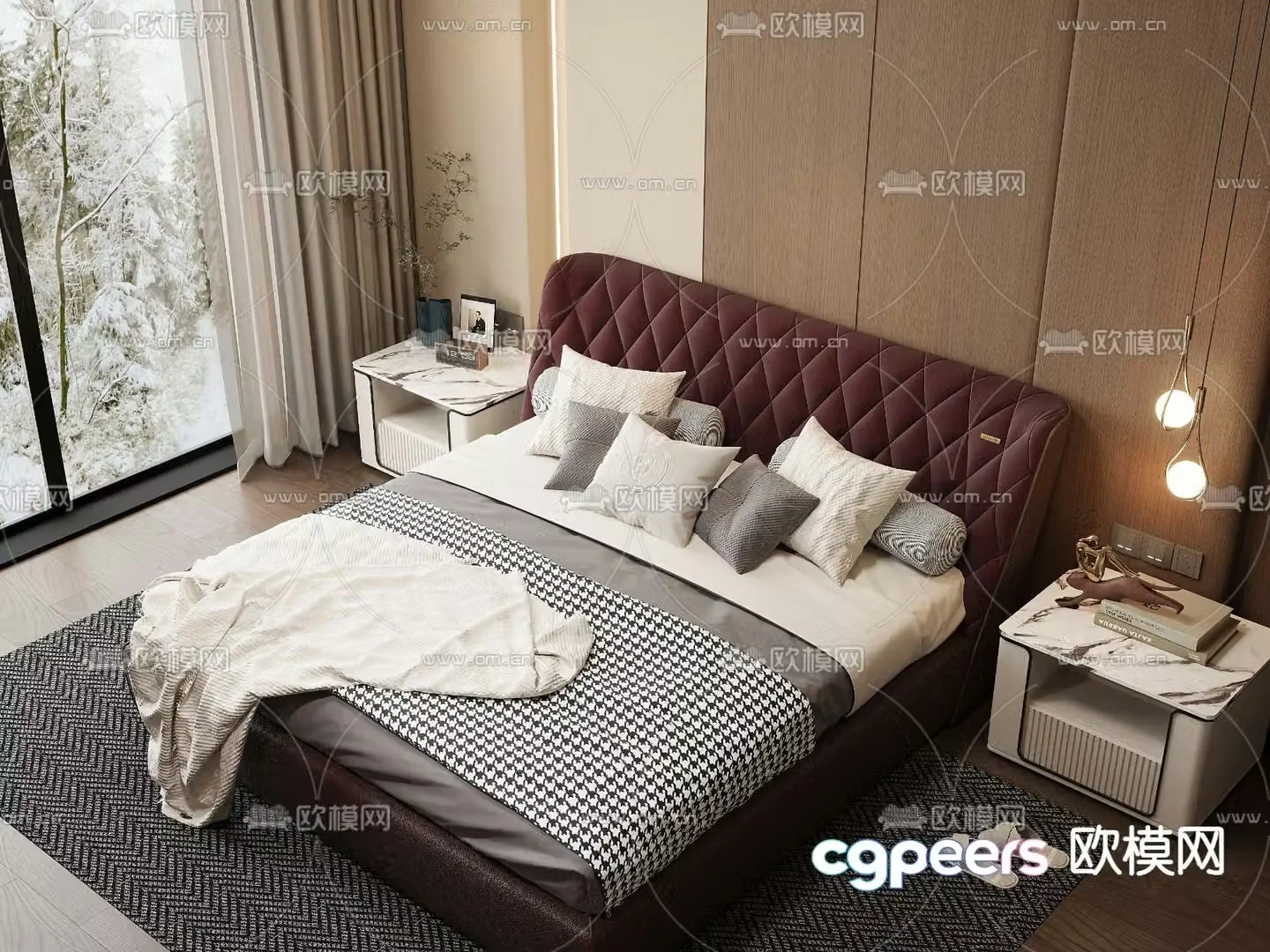 Modern double bed 3d model