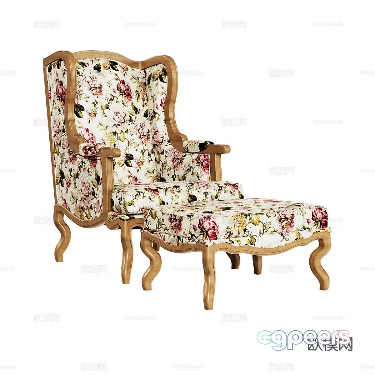 American country fabric leisure chair 3d model