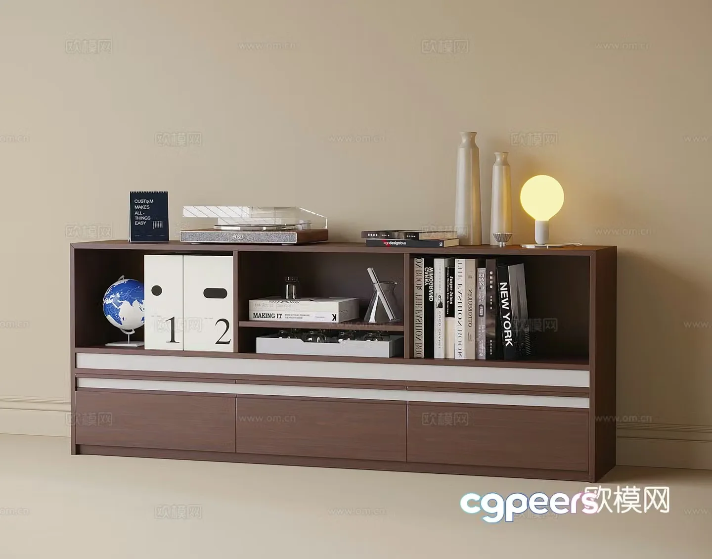 Modern low bookcase side cabinet decorative cabinet 3d model