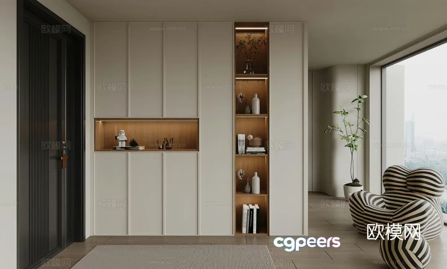 Modern cream style shoe cabinet 3d model
