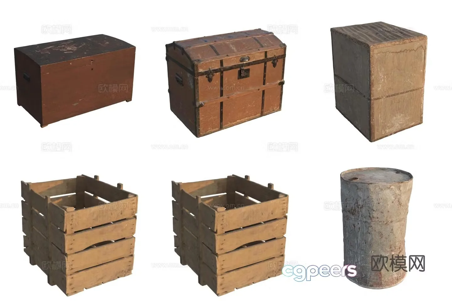 Storage wooden box wooden cabinet iron can 3d model
