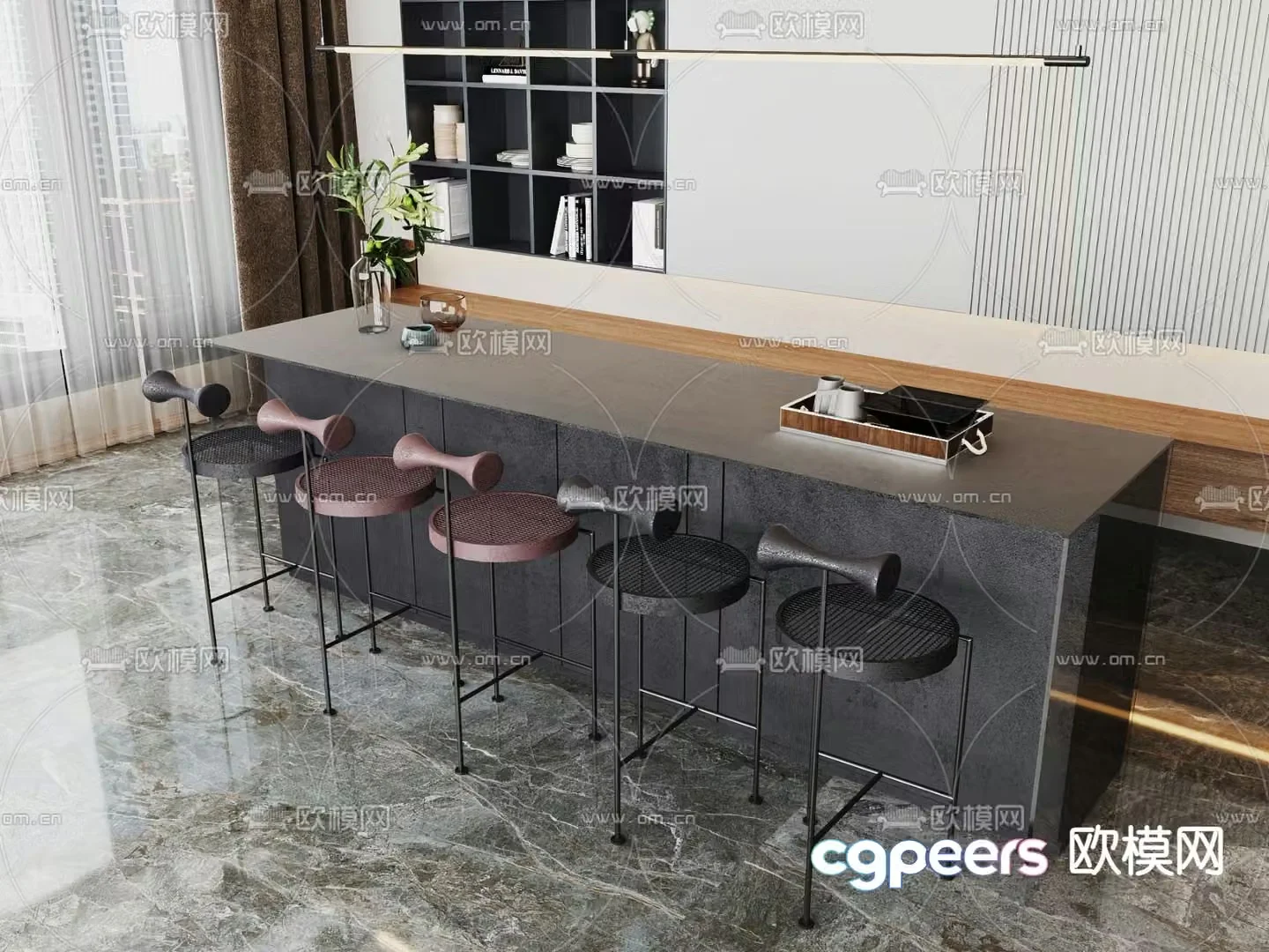 Middle-aged style bar chair 3d model