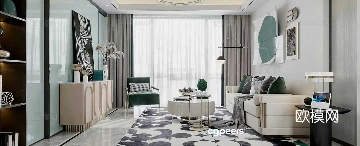 Modern living room combination sofa entrance cabinet decorative cabinet leisure chair light luxury living room living and dining room 3D model