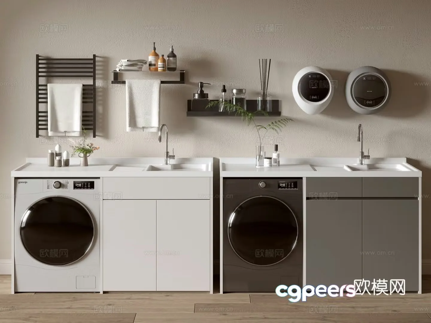 Modern minimalist wind cabinet whole cabinet washing machine cabinet small washing machine balcony cabinet storage cabinet 3D model