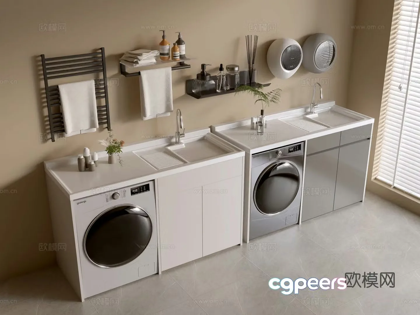 Modern minimalist wind cabinet whole cabinet washing machine cabinet small washing machine balcony cabinet storage cabinet 3D model
