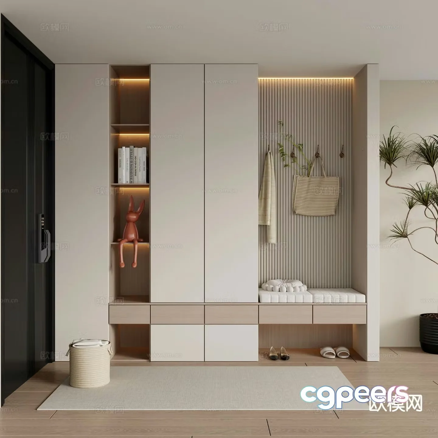 Cream Style Shoe Cabinet Entrance Shoe Cabinet 3D Model
