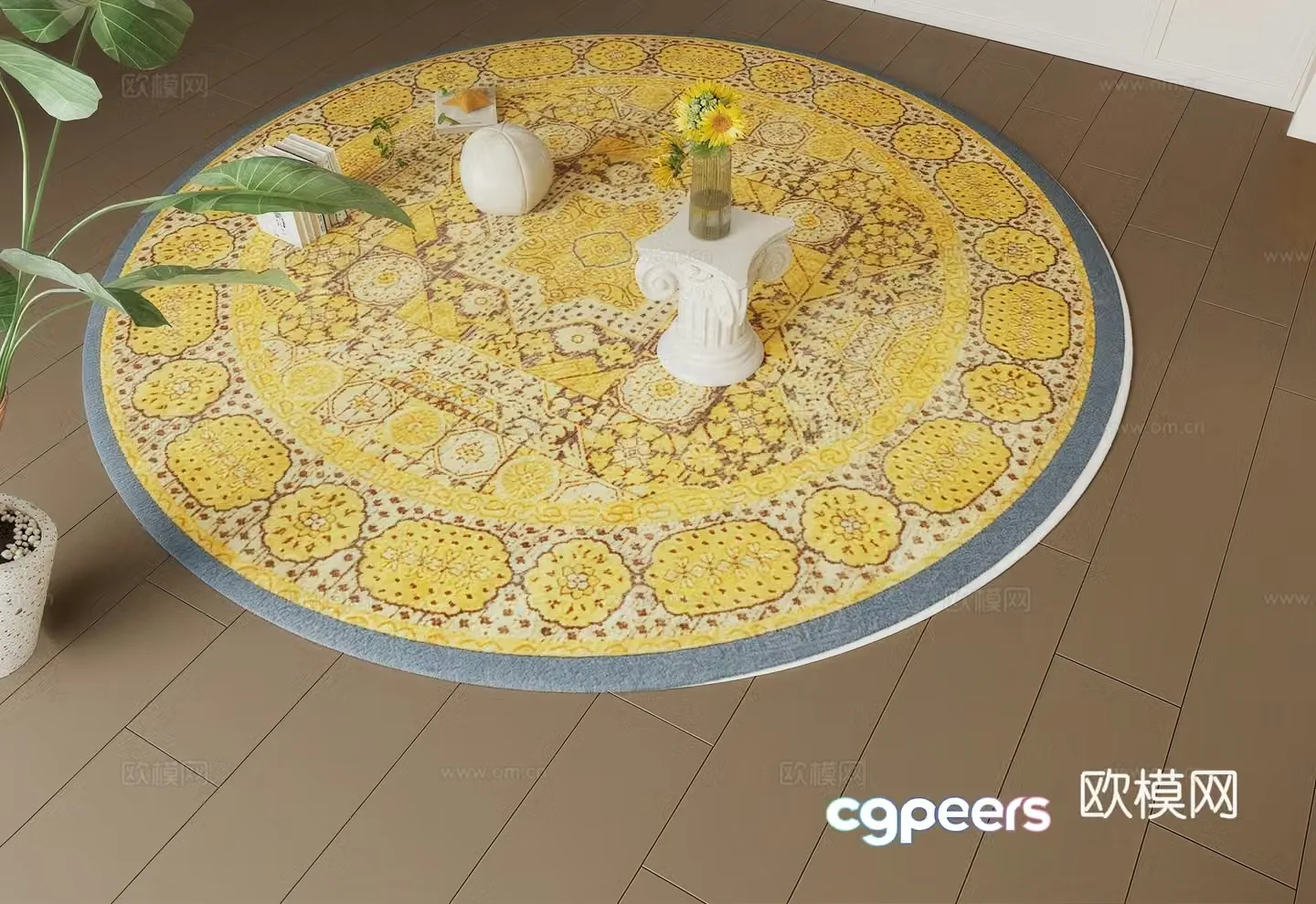 French round carpet ornaments green plant potted 3D model