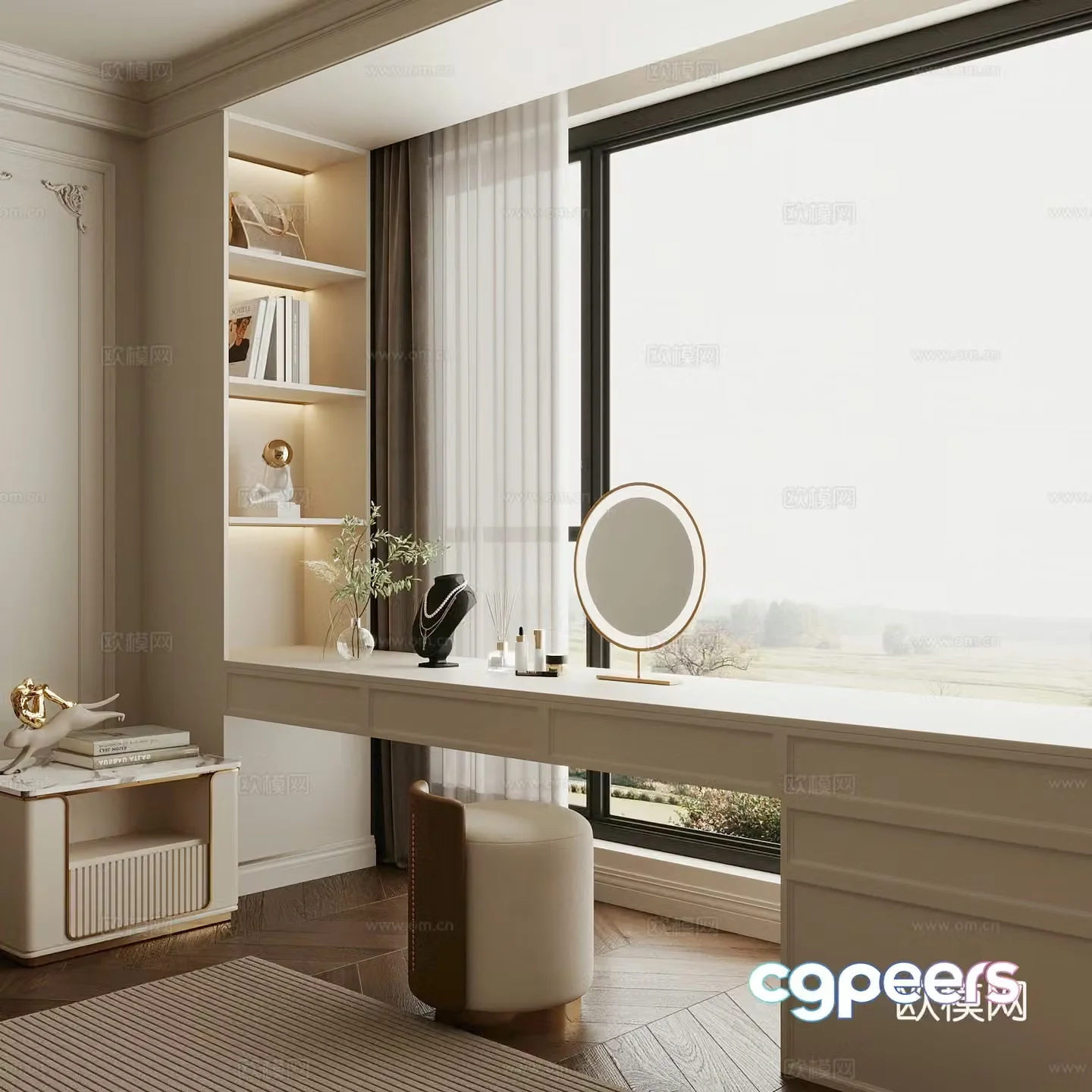 Bath window French desk bookcase 3d model