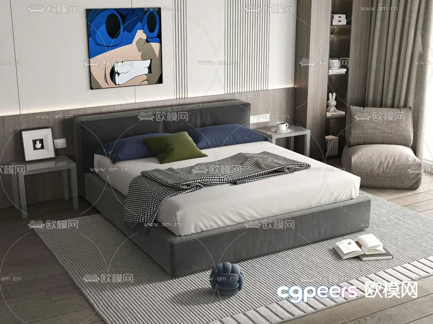 Minotti modern double bed 3d model