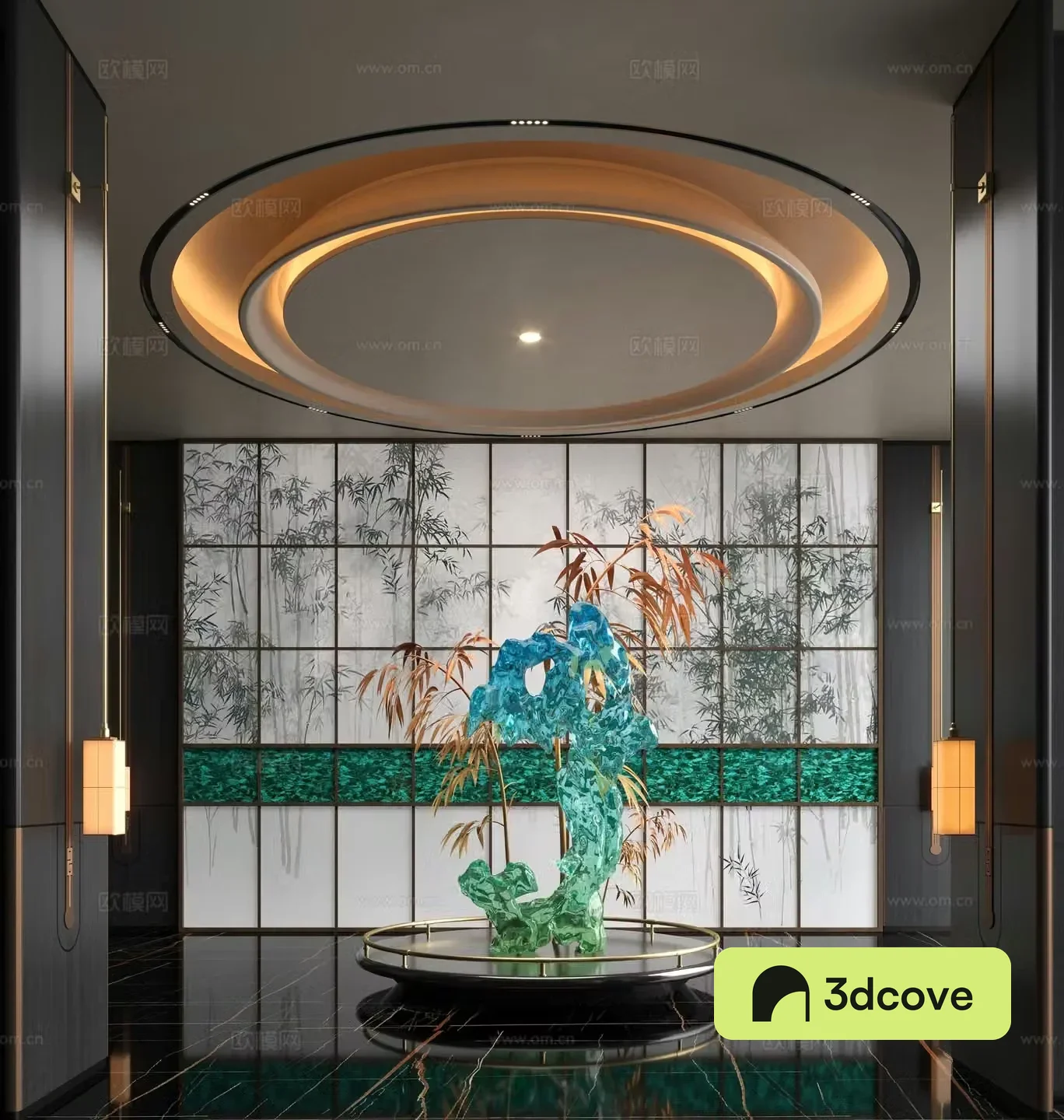 New Chinese hotel hall glass art installation