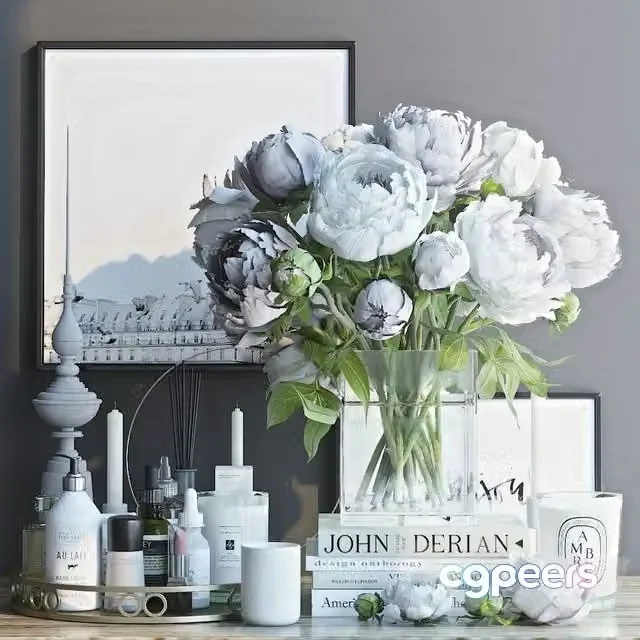 3ds Max Free – Decorative set with peonies and cosmetics