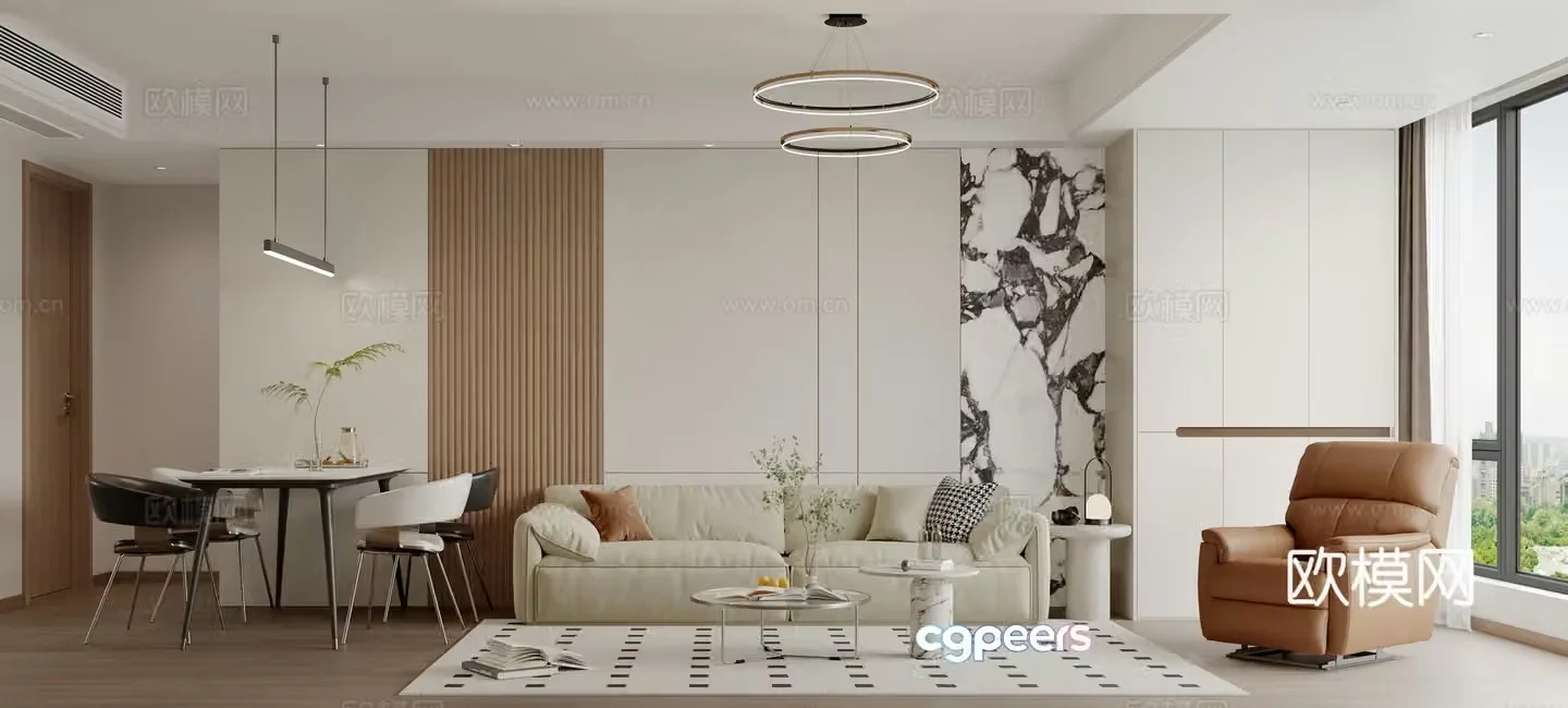 Modern living and dining room combination sofa leisure chair massage chair modern living room creamy living room 3d model