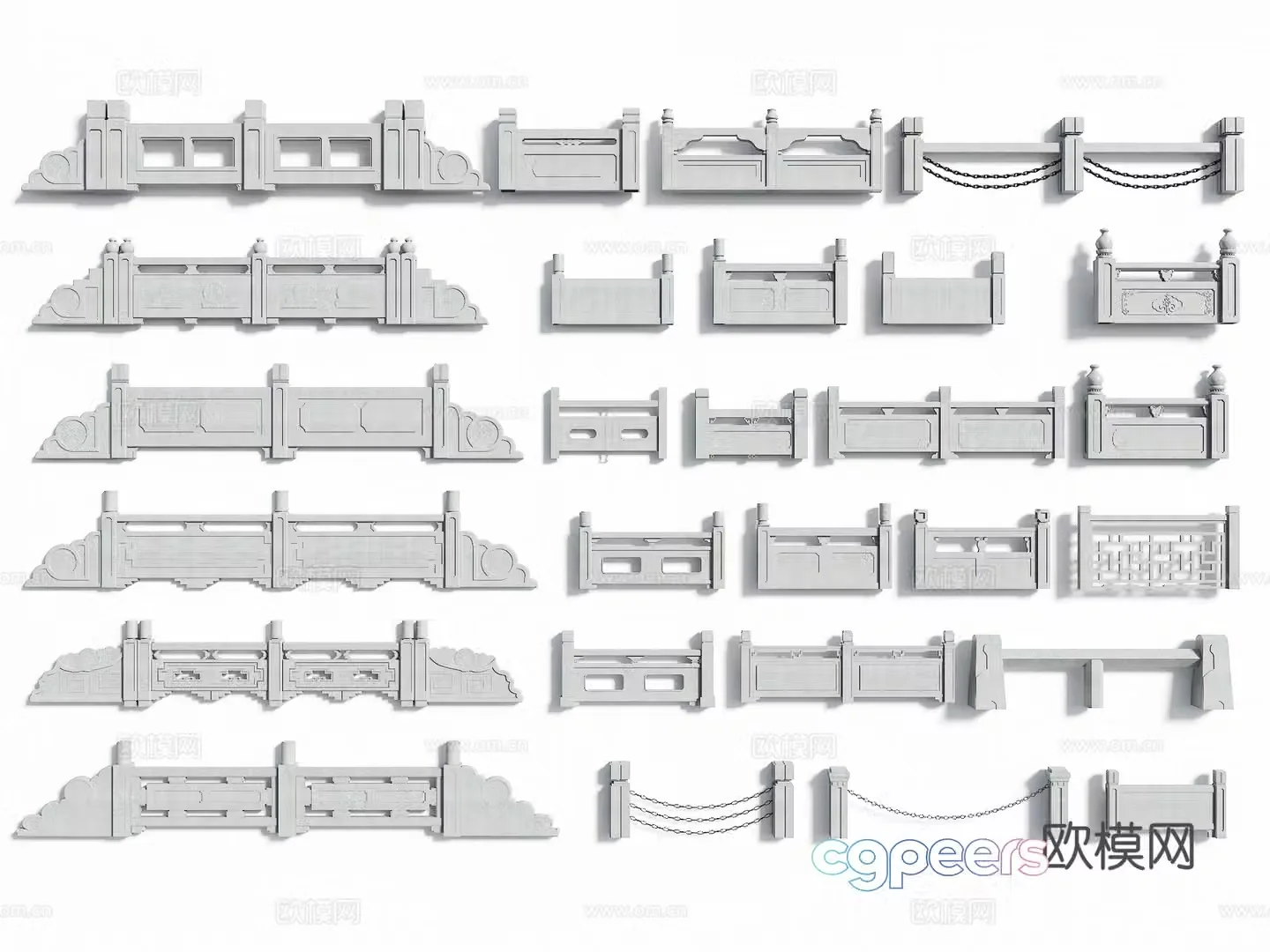 Chinese railings white marble railings stone railings fence guardrails stone railings outdoor fences 3d model