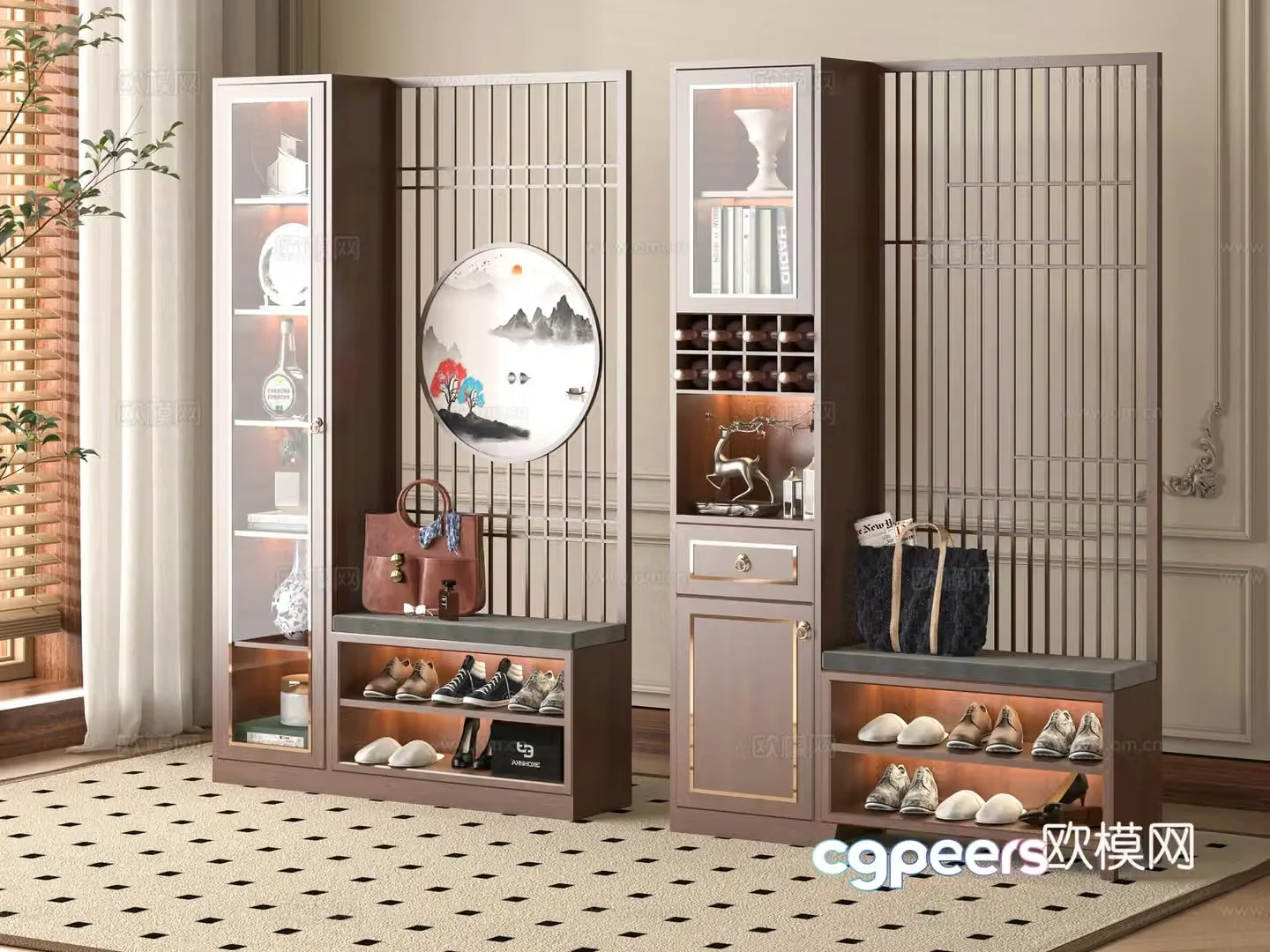 New Chinese style shoe cabinet partition 3D model