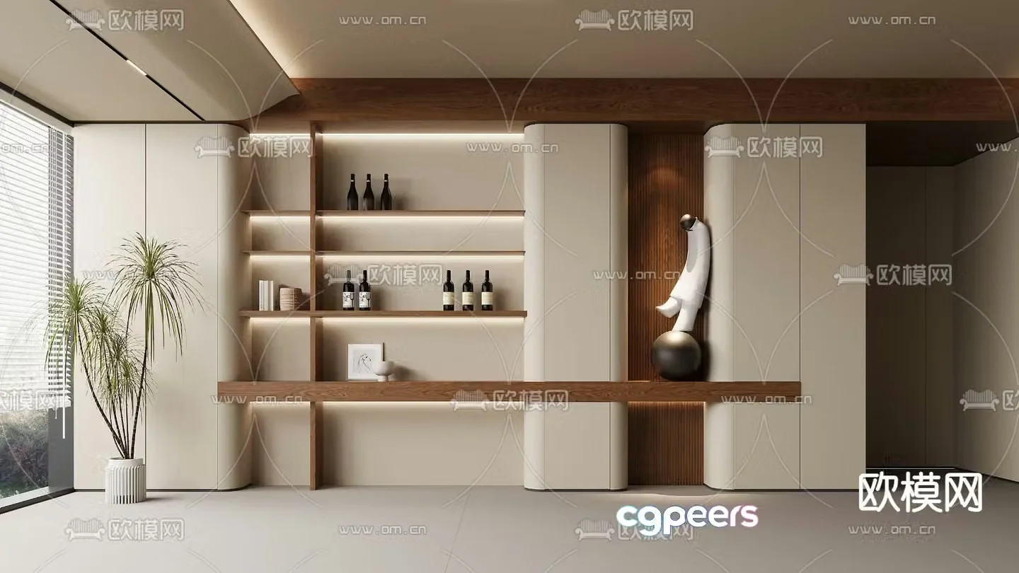 Cream style wine cabinet decorative cabinet 3D model