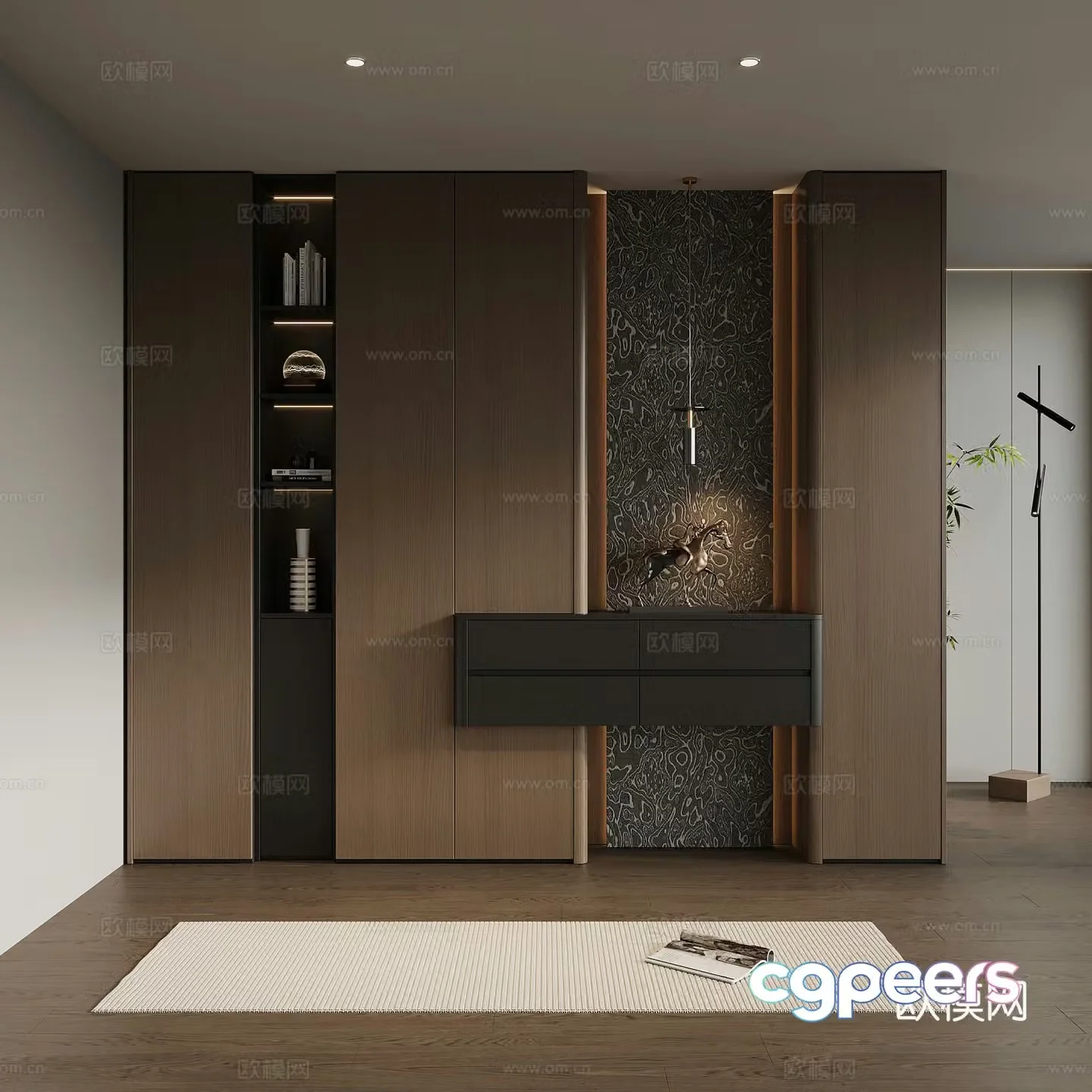Italian minimalist porch cabinet door-entry shoe cabinet porch background 3D model