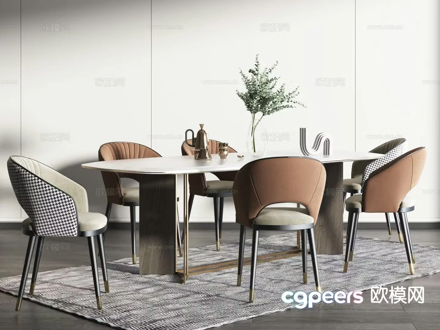 Italian dining table and chairs strip dining table 3D model