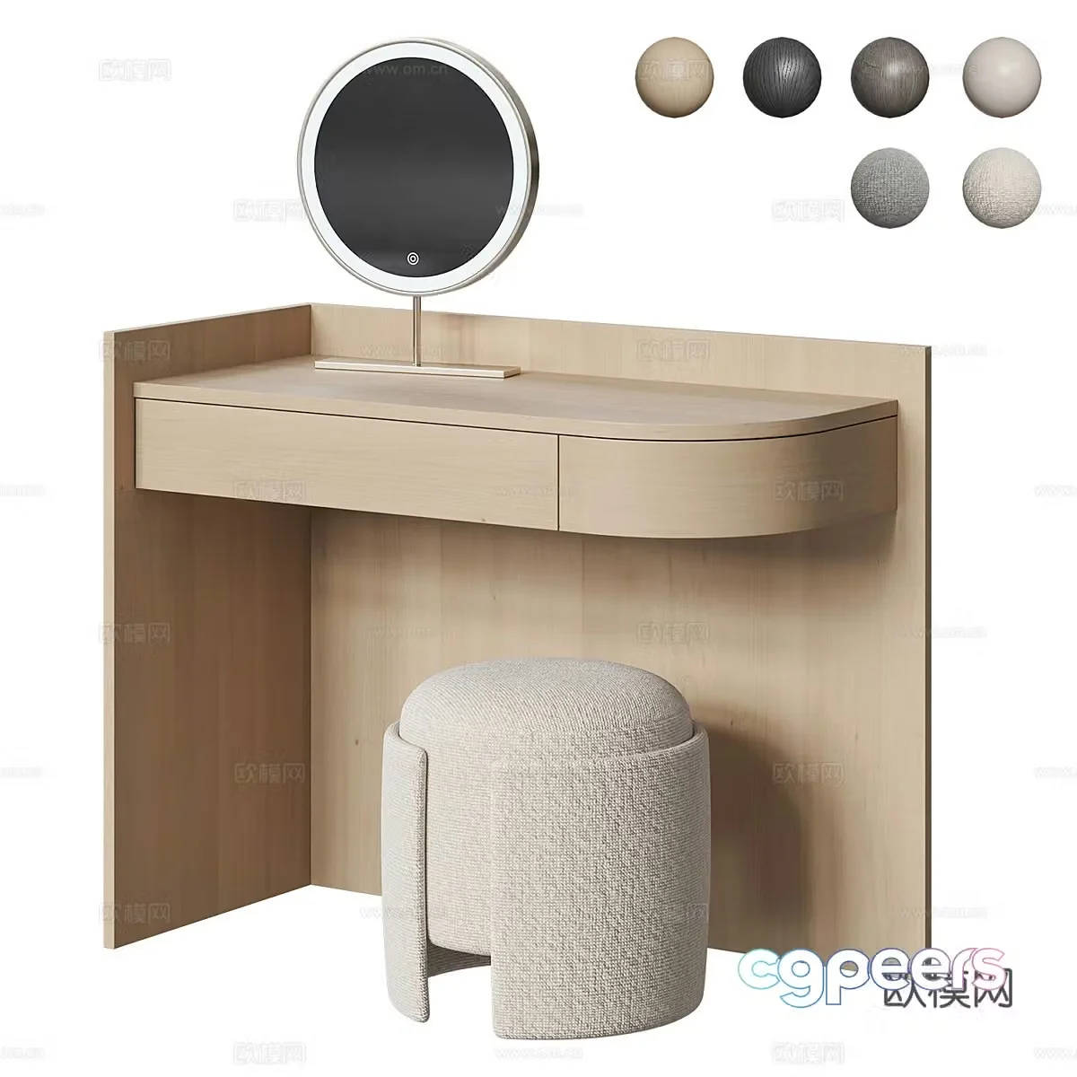 Modern Italian dressing table dressing table makeup mirror makeup stool 3D model