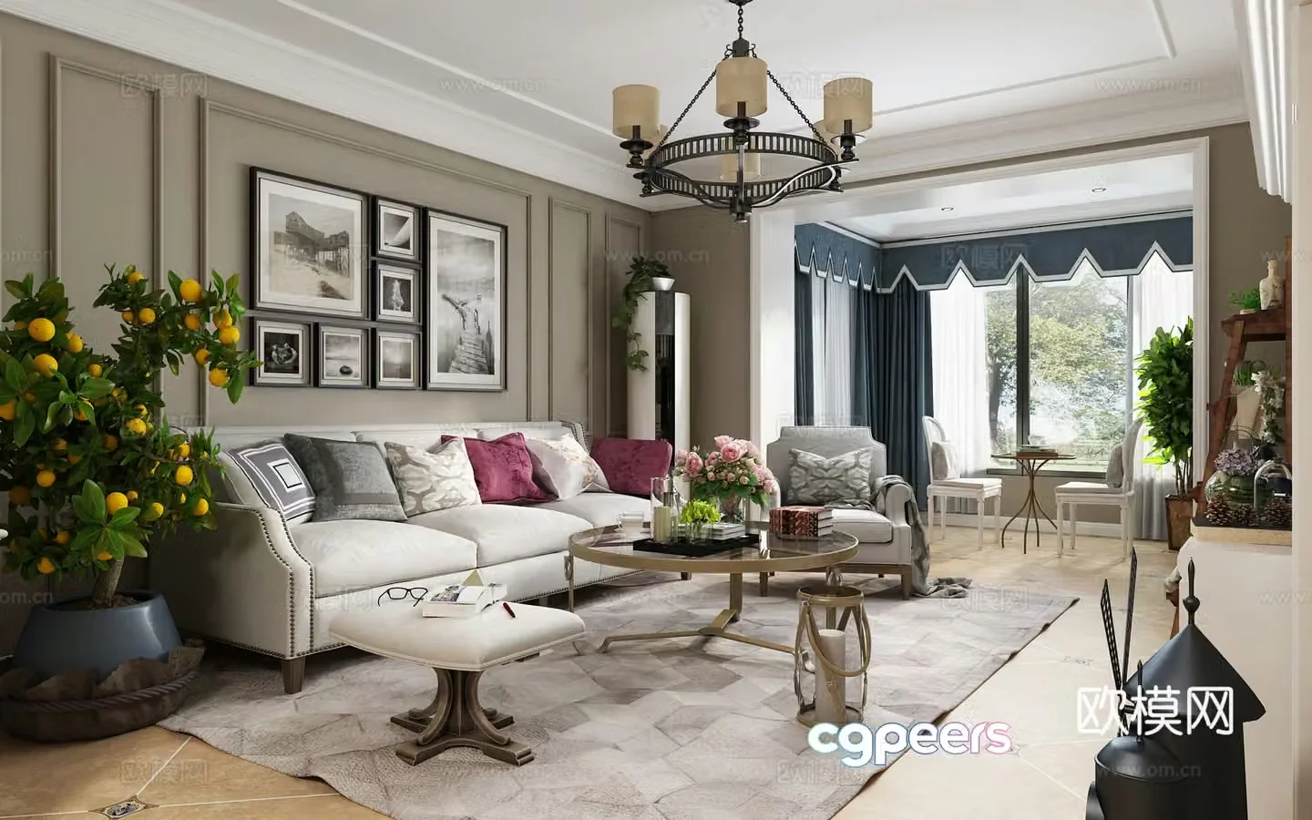 American living and dining room TV cabinet sofa coffee table living room decoration 3D model