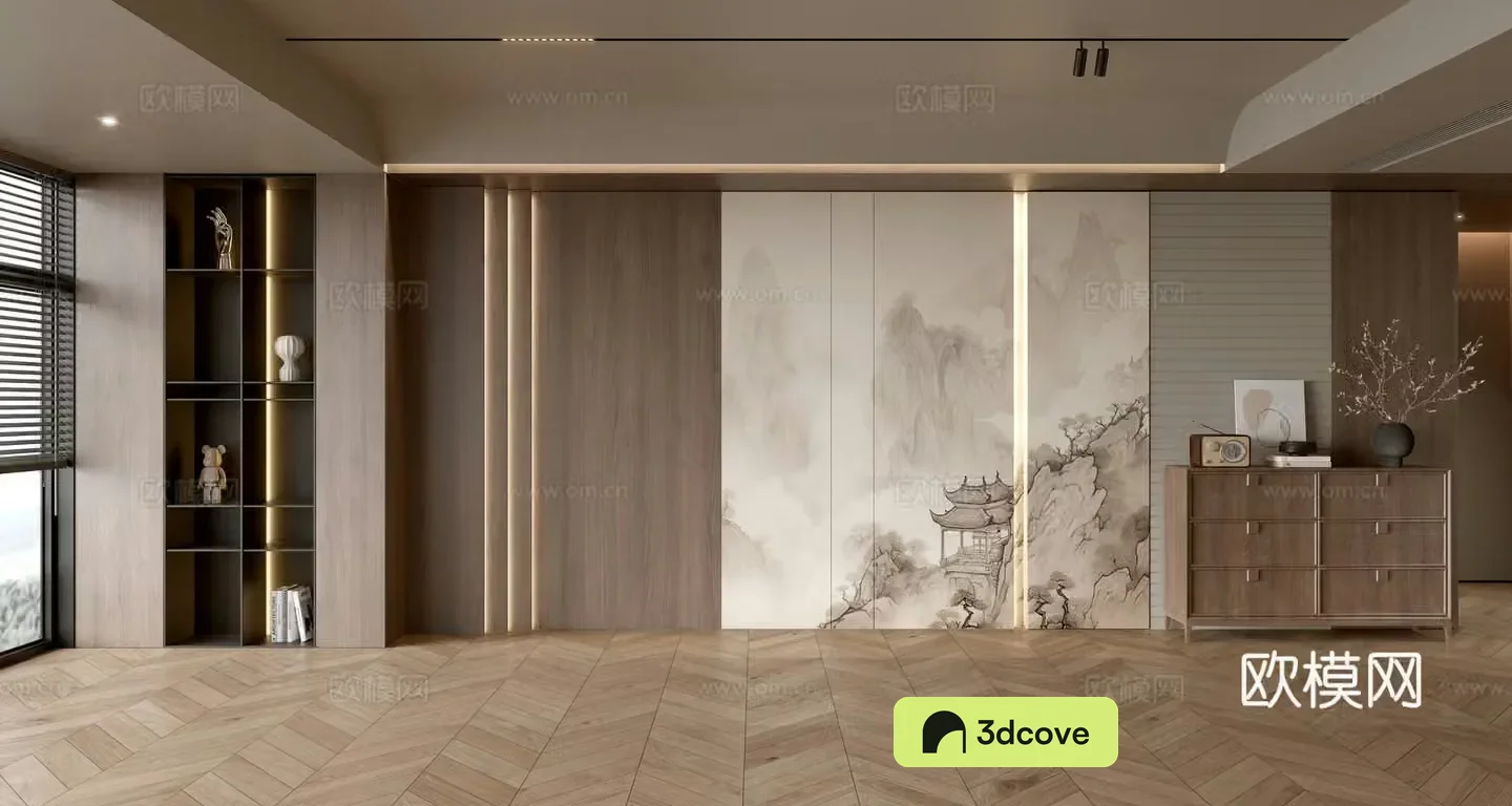 Middle-aged sofa background wall side cabinet 3d model