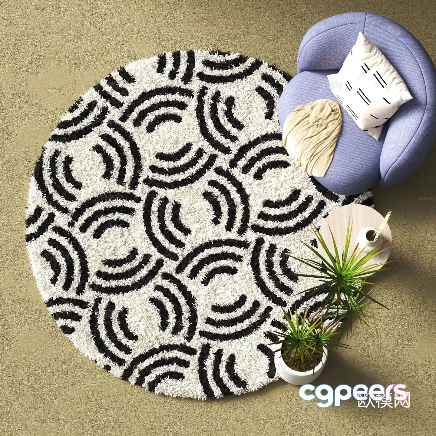Modern round carpet Plush carpet 3d model