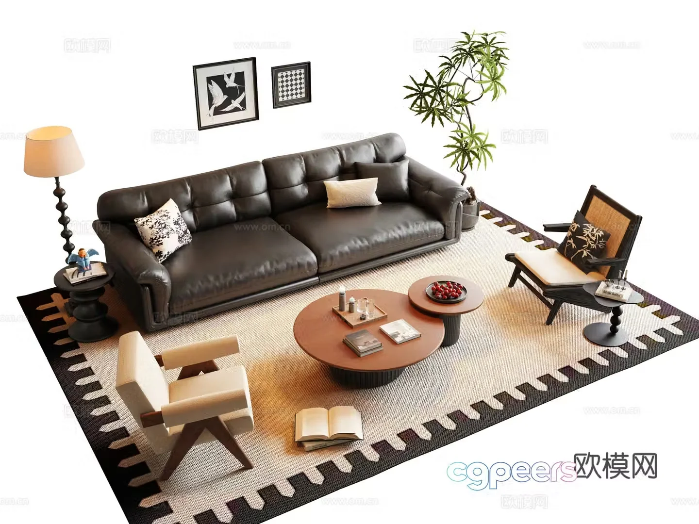 French medieval sofa coffee table combination 3D model