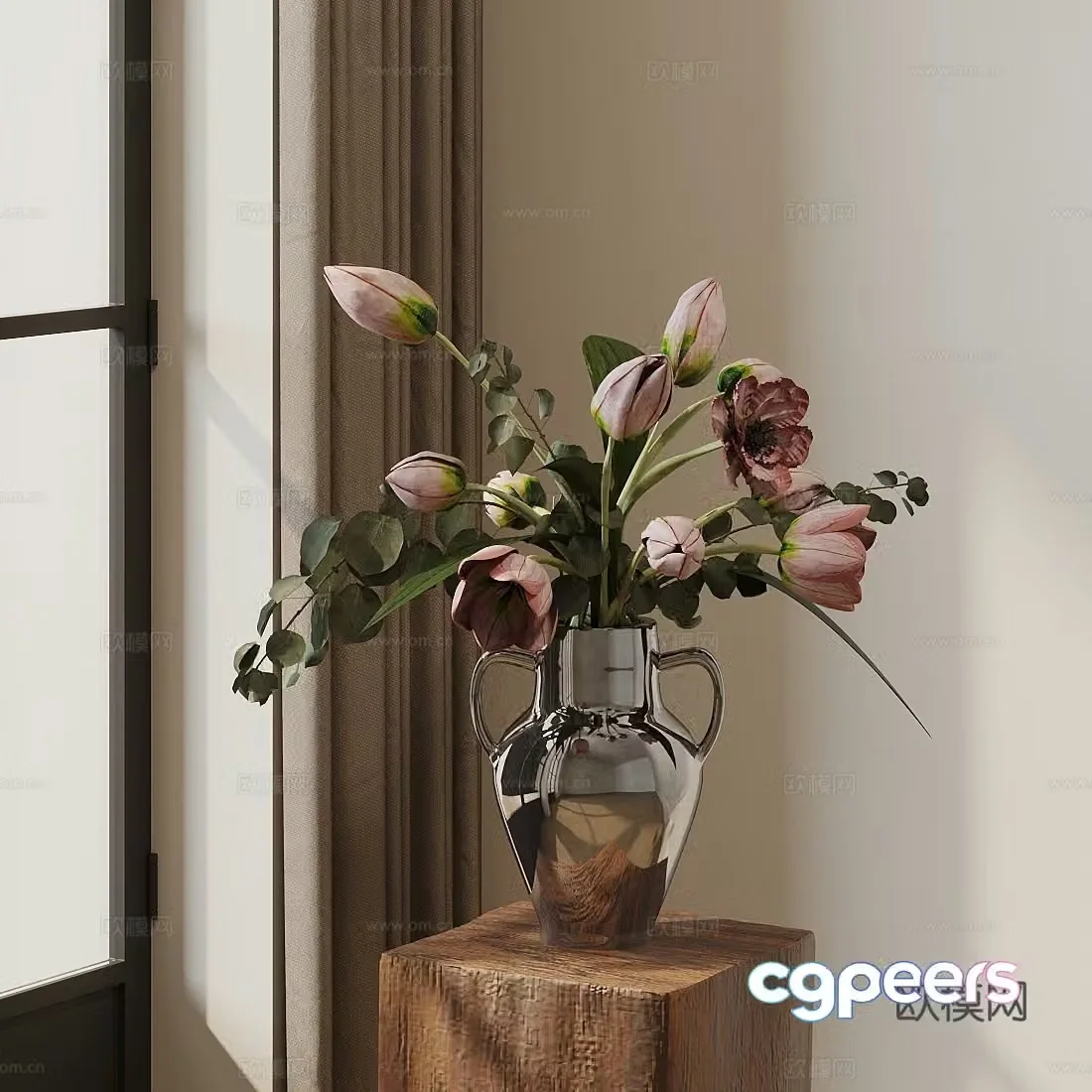 New Chinese style flower art vase flowers 3d model