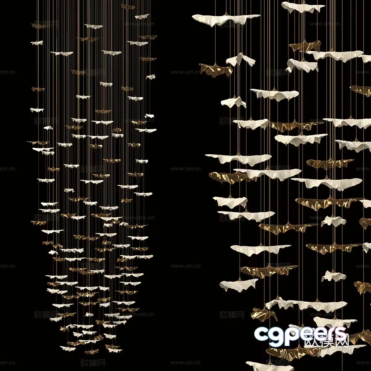New Chinese style light luxury leaf decorative chandelier 3D model