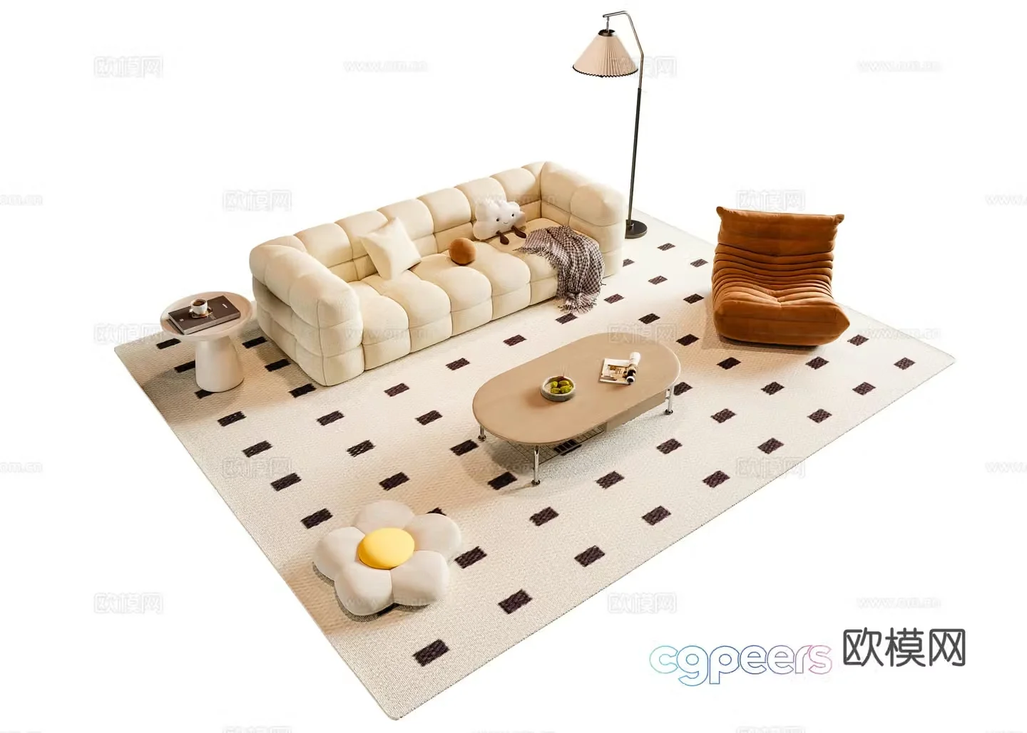 Cream style modular sofa 3d model