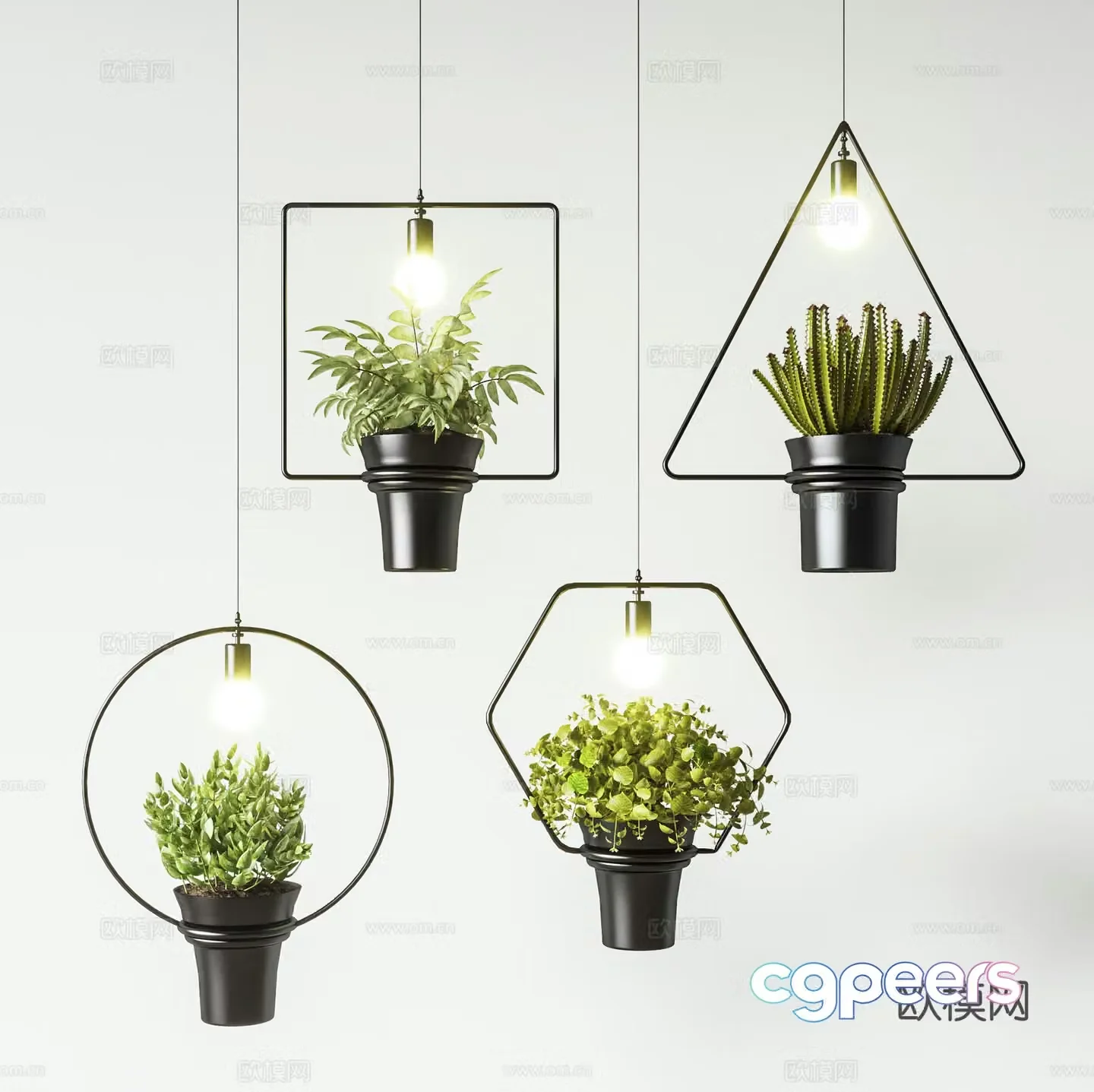 Modern minimalist plant chandeliers geometric shape chandeliers green plant chandeliers decorative chandeliers northern 3d model